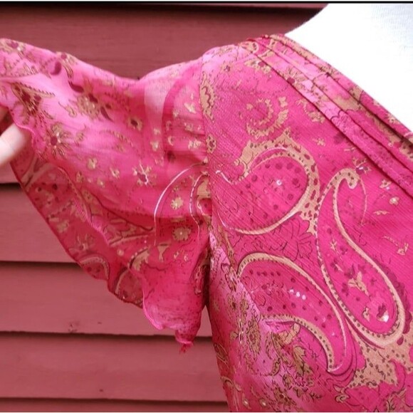 VTG 90s Y2K Paisley Boho 2 Pc Dress Set Flutter Sleeve Top Tiered Skirt Sz 10 - Picture 5 of 8